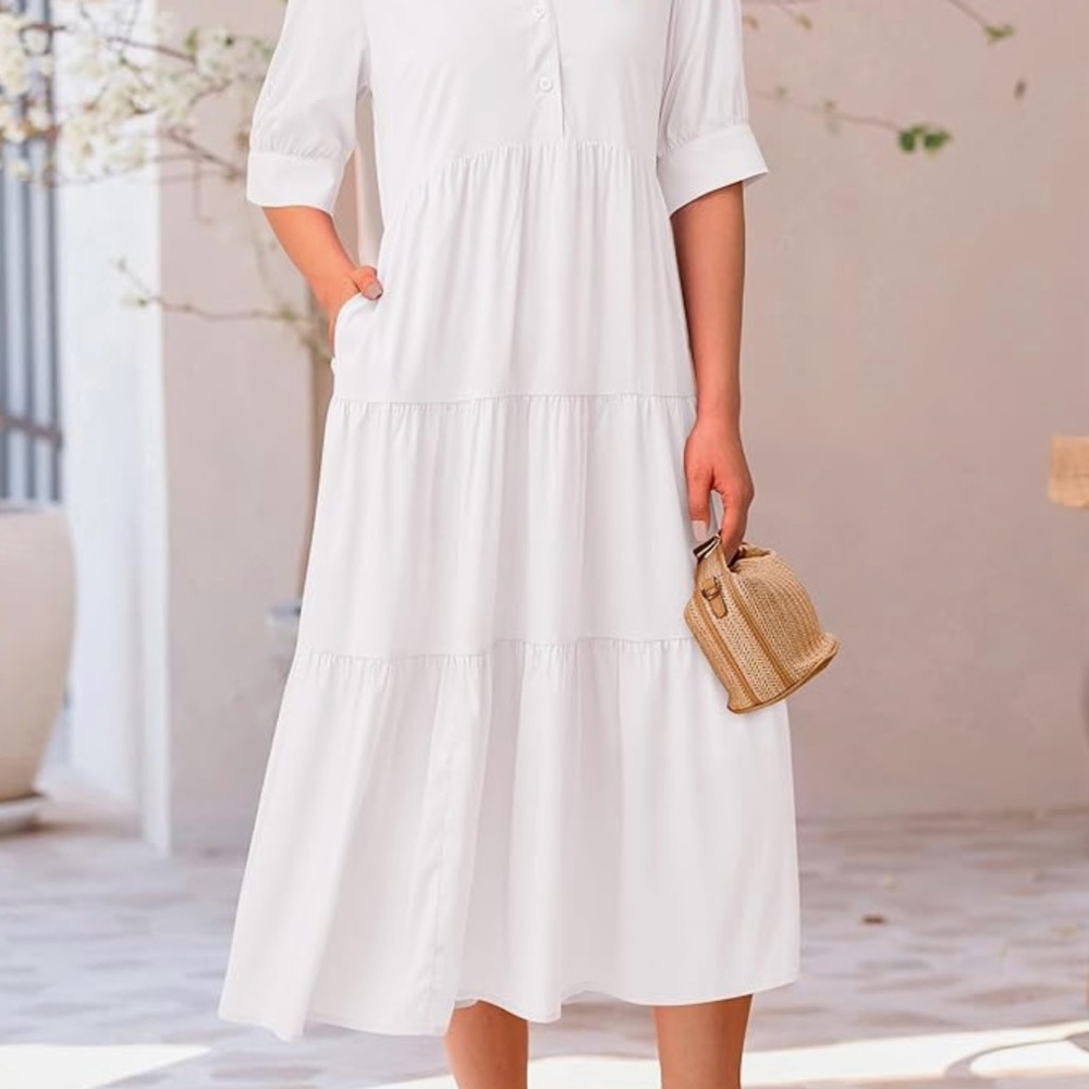 Elegant White Tiered Midi Dress